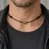 N2657a Collier homme rondelles plaqué or sur Argent 925 cordon cuir - Bijoux colliers hommes en ligne Ninanina