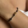 N2658b Bracelet cuir et or femme ou homme sur Argent 925 coulissant - Bijoux Bracelets cordon en ligne Ninanina