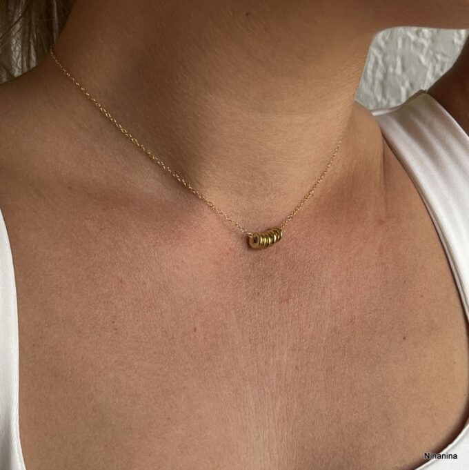 N2660b Collier Fin Plaqué Or Femme Chainette et Disques Argent 925 Doré - Bijoux Colliers or laminé en ligne Ninanina