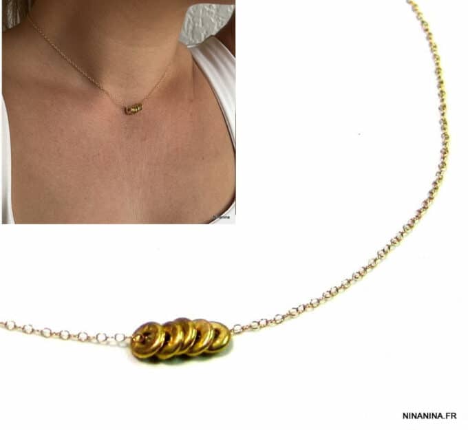 N2660f Collier Fin Plaqué Or Femme Chainette et Disques Argent 925 Doré - Bijoux Colliers or laminé en ligne Ninanina