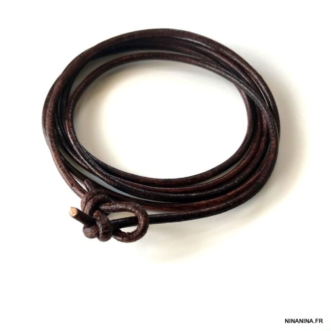 N2683v Bracelet plusieurs tours cordon cuir naturel réglable - Bijoux Bracelets en ligne Ninanina