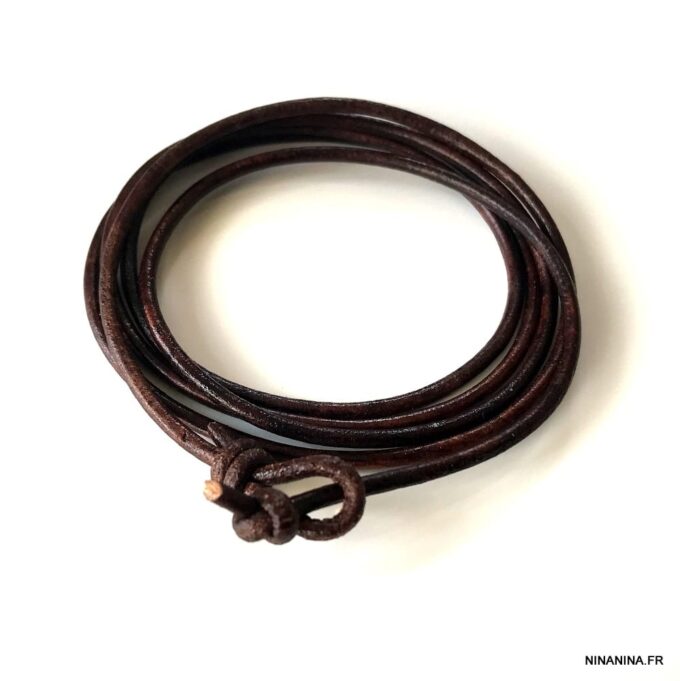 N2683w Bracelet plusieurs tours cordon cuir naturel réglable - Bijoux Bracelets en ligne Ninanina
