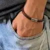 N2688a Bracelet homme cuir artisanal fermoir acier inoxydable - Bijoux bracelets hommes en ligne Ninanina