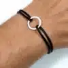 N2693 Bracelet cuir anneau fin Argent 925 cordon ajustable - Bijoux bracelets hommes en ligne Ninanina