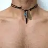 N2702 Collier homme surfer cordon pendentif pointe noire - Bijoux colliers hommes en ligne Ninanina