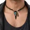N2702A Collier homme surfer cordon pendentif pointe noire - Bijoux colliers hommes en ligne