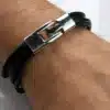 N2704b Bracelet homme cuir multiliens métal argenté - Bijoux bracelets hommes en ligne Ninanina
