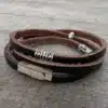 N2708f Bracelet homme cuir 3 tours artisanal breloques argentées - Bijoux bracelets hommes en ligne Ninanina