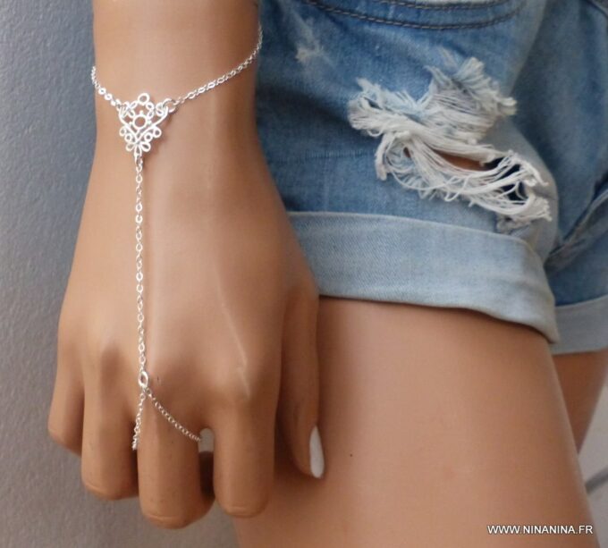 N2709d Bracelet bague chaine de main argent 925 massif - Bijoux Chaines en ligne Ninanina