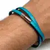 N2710 Bracelet cuir turquoise mixte et Acier inoxydable argent - Bijoux bracelets hommes en ligne Ninanina