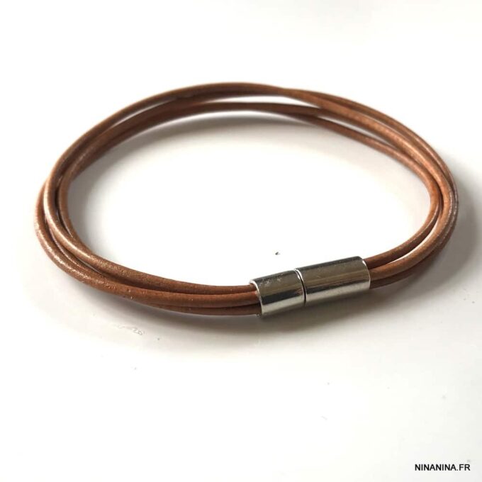 N2713 Bracelet cuir et acier homme ou femme 4 rangs - Bijoux Bracelets en ligne Ninanina