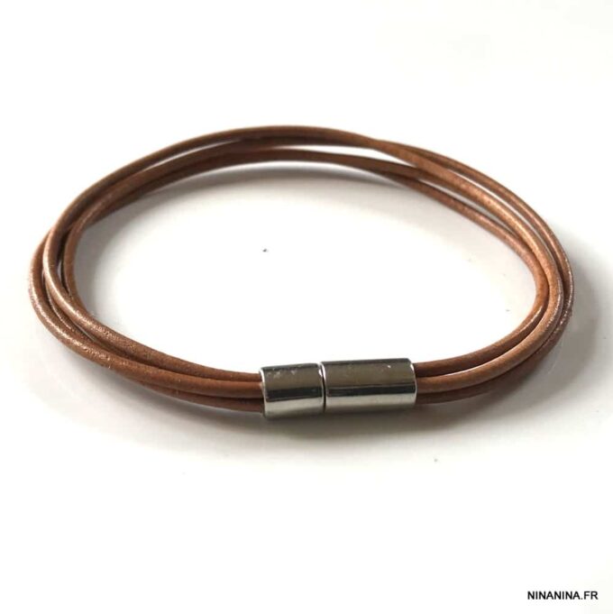 N2713d Bracelet cuir et acier homme ou femme 4 rangs - Bijoux Bracelets en ligne Ninanina