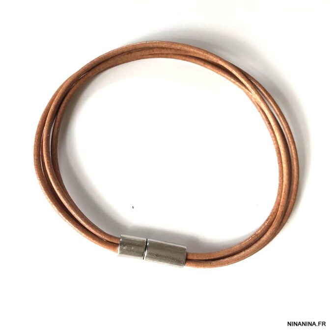 N2713g Bracelet cuir et acier homme ou femme 4 rangs - Bijoux Bracelets en ligne Ninanina