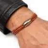 N2718 Bracelet multi liens cordon cuir naturel Acier inoxydable aimanté - Bijoux bracelets hommes en ligne Ninanina