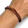 N2718a Bracelet multi liens cordon cuir naturel Acier inoxydable aimanté - Bijoux bracelets hommes en ligne Ninanina