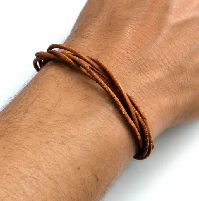 N2718a Bracelet multi liens cordon cuir naturel Acier inoxydable aimanté - Bijoux bracelets hommes en ligne Ninanina