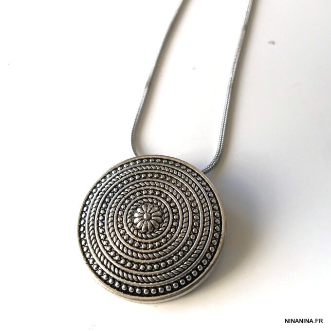 N271a Collier Fantaisie original femme pendentif rond - Bijoux Colliers femme en ligne Ninanina