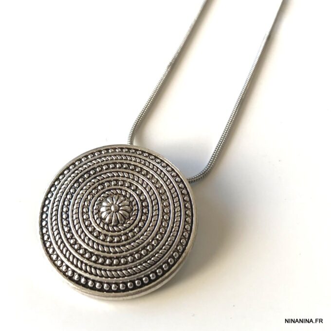 N271e Collier Fantaisie original femme pendentif rond - Bijoux Colliers femme en ligne Ninanina