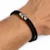 N2733 Bracelet double rang cuir tressé fermoir boule acier aimanté - Bijoux bracelets hommes en ligne Ninanina