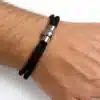 N2733b Bracelet double rang cuir tressé fermoir boule acier aimanté - Bijoux bracelets hommes en ligne Ninanina