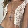 N2741e Sautoir croix grand pendentif strass et long collier - Bijoux Colliers en ligne Ninanina Sautoir femme fait main avec grand pendentif croix orné de strass - Accessoire tendance et raffiné