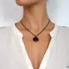 N2743a Collier long femme pendentif rond porte photo métal noir - Bijoux colliers femmes en ligne Ninanina