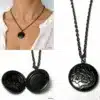 N2743b Collier long femme pendentif rond porte photo métal noir - Bijoux colliers femmes en ligne Ninanina
