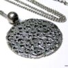 N274terb collier long rosace métal argent