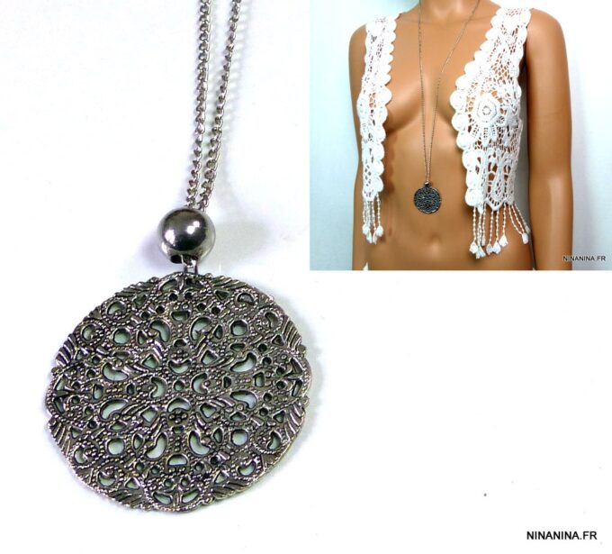 N274teri collier long sautoir acier inoxydable