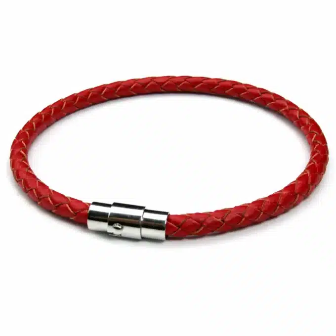 N2755 Bracelet Rouge Homme Cuir Tressé Artisanal - Fermoir Aimanté Acier inoxydable - Bijoux bracelets hommes en ligne Ninanina
