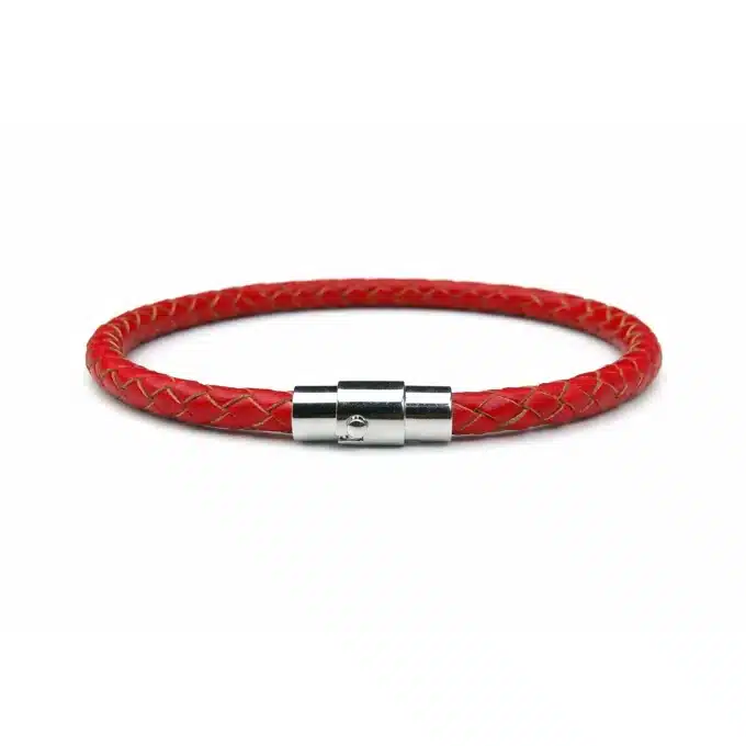 N2755d Bracelet Rouge Homme Cuir Tressé Artisanal - Fermoir Aimanté Acier inoxydable - Bijoux bracelets hommes en ligne Ninanina