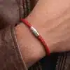 N2755g Bracelet Rouge Homme Cuir Tressé Artisanal - Fermoir Aimanté Acier inoxydable - Bijoux bracelets hommes en ligne Ninanina