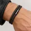 N2756 Bracelet homme cuir tressé gris double tour fermoir aimanté - Bijoux bracelets hommes en ligne Ninanina