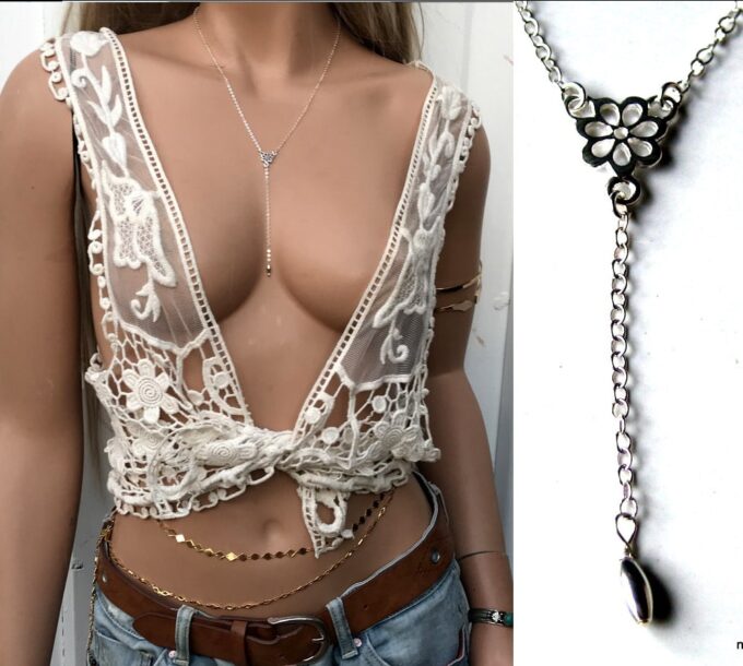 N2761a Collier cravate Argent femme lariat forme Y - Bijoux Colliers en ligne Ninanina