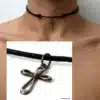 N2764a Collier pendentif Croix Argent 925 massif cordon cuir réglable - Bijoux colliers hommes en ligne Ninanina