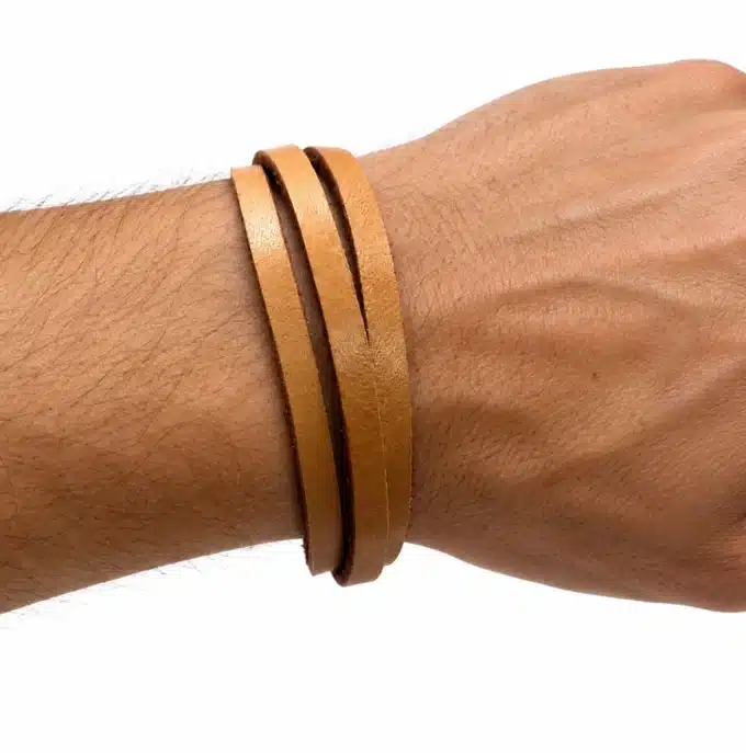 N2768 Bracelet homme cuir naturel fermoir métal argenté - Bijoux bracelets hommes en ligne Ninanina