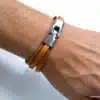 N2768b Bracelet homme cuir naturel fermoir métal argenté - Bijoux bracelets hommes en ligne Ninanina