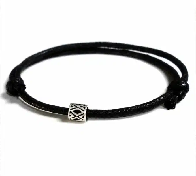 N2776a Bracelet homme perle tube Argent 925 cordon cuir réglable - Bijoux bracelets hommes en ligne Ninanina