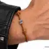 N2776b Bracelet homme perle tube Argent 925 cordon cuir réglable - Bijoux bracelets hommes en ligne Ninanina