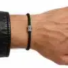 N2776c Bracelet homme perle tube Argent 925 cordon cuir réglable - Bijoux bracelets hommes en ligne Ninanina