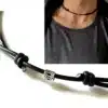 N2777f Collier cordon cuir ras de cou noir ajustable perle tube Argent 925 – Bijoux Colliers cordons en ligne Ninanina