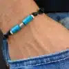 N2778c Bracelet homme perles bois Argent 925 massif cordon cuir - Bijoux bracelets hommes en ligne Ninanina
