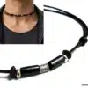 N2779b Collier homme perles tube bois marron cordon cuir - Bijoux colliers hommes en ligne Ninanina
