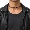 N2779c Collier homme perles tube bois marron cordon cuir - Bijoux colliers hommes en ligne Ninanina