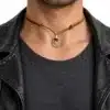 N2780a Collier cuir anneau Argent 925 massif cordon noeuds coulissants - Bijoux colliers hommes en ligne Ninanina