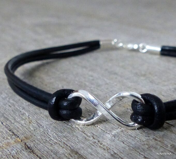 N2782 bracelet cordon cuir infini argent massif