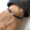 N2782 Bracelet homme infini Argent 925 massif cordon cuir noir - Bijoàux Homme en ligne Ninanina