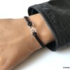 N2782b Bracelet homme infini Argent 925 massif cordon cuir noir - Bijoàux Homme en ligne Ninanina