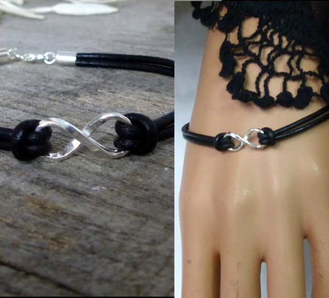 N2782e bracelet cordon cuir infini argent massif