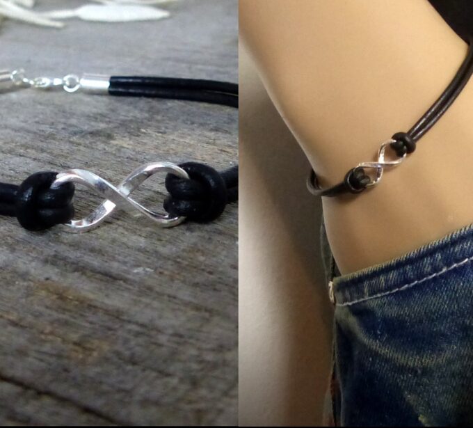 N2782f bracelet cordon cuir infini argent massif